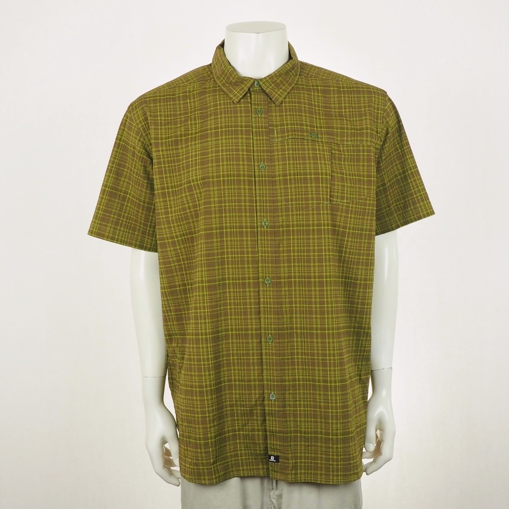 New Salomon ActiLite Button Down Shirt Mens XL Brown Plaid Outdoor Hiking Tech